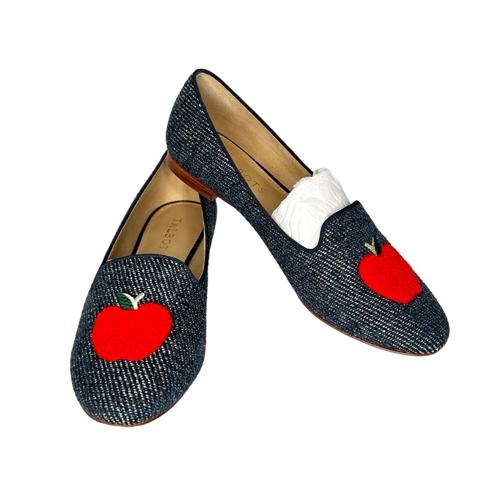 Talbots Indigo Blue Ryan Novelty Apple Themed Flats Sz 7.5